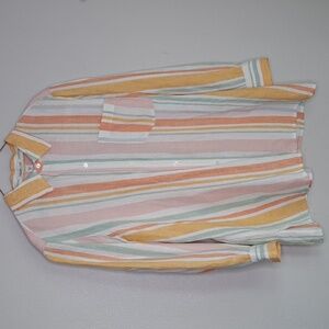 Coldwater Creek Women's Tunic Shirt Button-down Striped Linen Longline Petite L